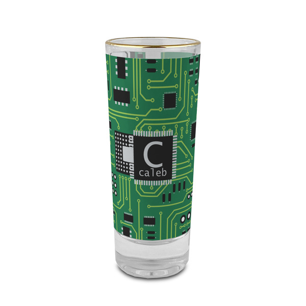 Custom Circuit Board 2 oz Shot Glass -  Glass with Gold Rim - Set of 4 (Personalized)