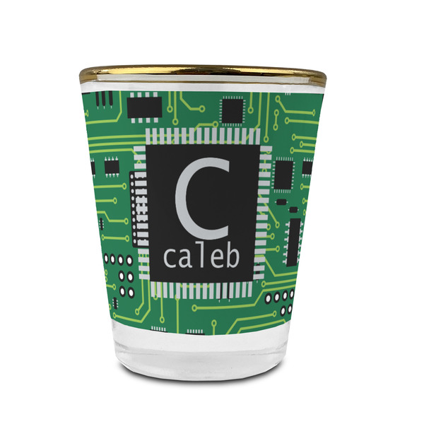 Custom Circuit Board Glass Shot Glass - 1.5 oz - with Gold Rim - Set of 4 (Personalized)