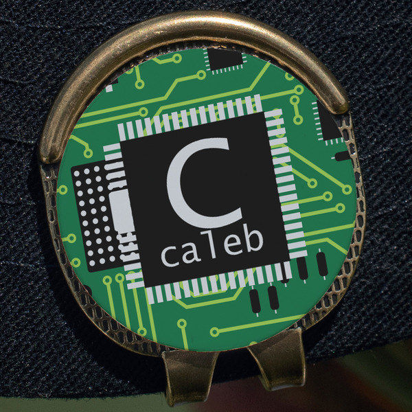 Circuit Board Golf Ball Marker Hat Clip - Gold - Close Up