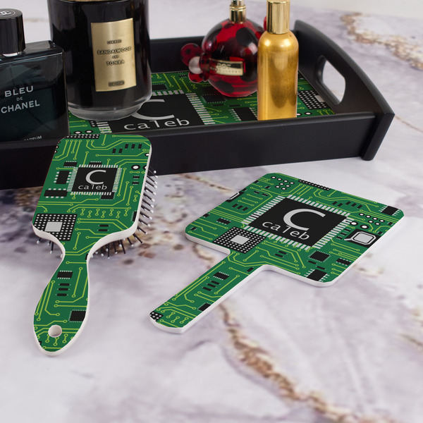 Circuit Board Hair Brush and Hand Mirror - Bathroom Scene