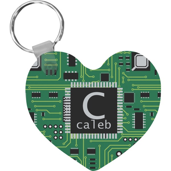 Custom Circuit Board Heart Plastic Keychain w/ Name and Initial