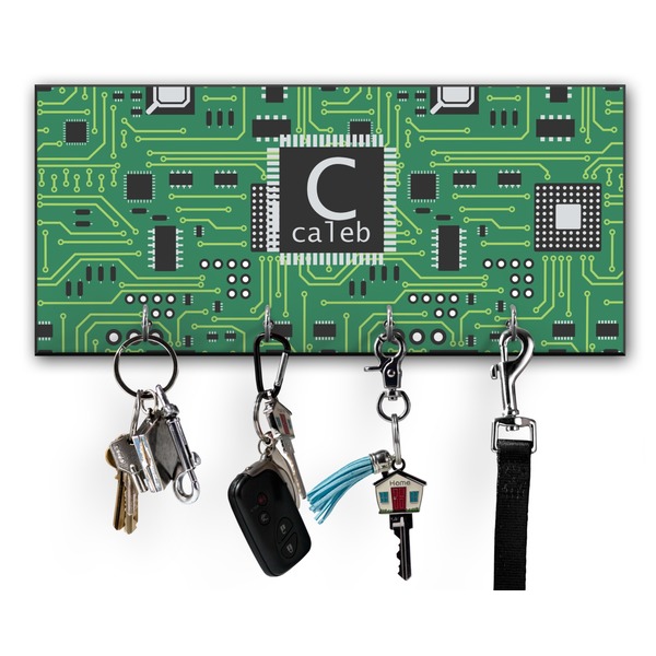 Custom Circuit Board Key Hanger w/ 4 Hooks w/ Name and Initial