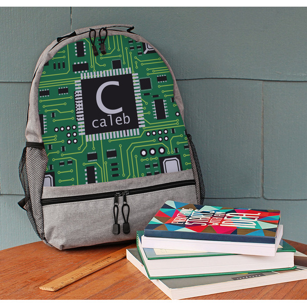Circuit Board Large Backpack - Gray - On Desk