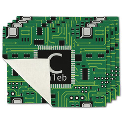 Circuit Board Single-Sided Linen Placemat - Set of 4 w/ Name and Initial