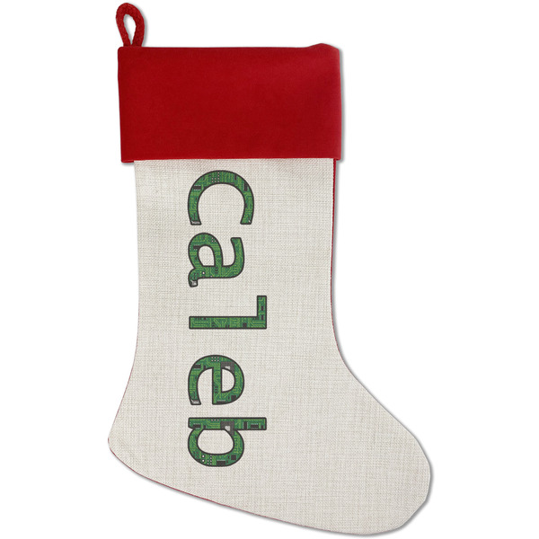 Custom Circuit Board Red Linen Stocking (Personalized)