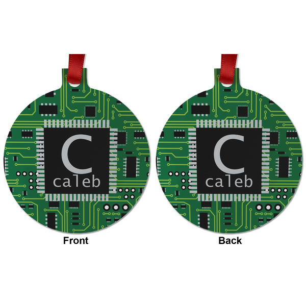 Circuit Board Metal Ball Ornament - Front and Back