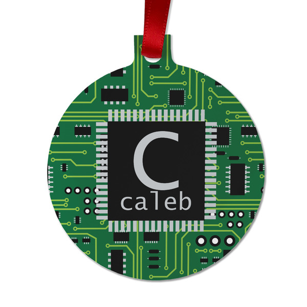 Custom Circuit Board Metal Ball Ornament - Double Sided w/ Name and Initial