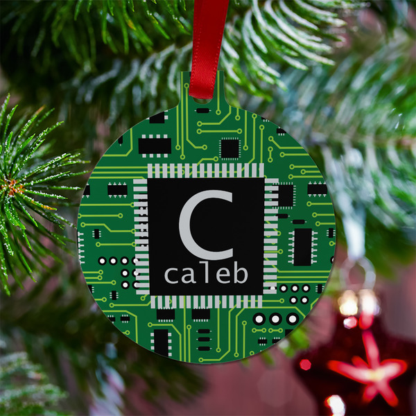 Circuit Board Metal Ball Ornament - Lifestyle