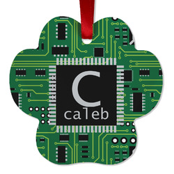 Circuit Board Metal Paw Ornament - Double Sided w/ Name and Initial