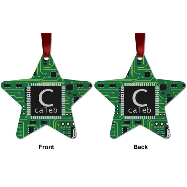 Circuit Board Metal Star Ornament - Front and Back