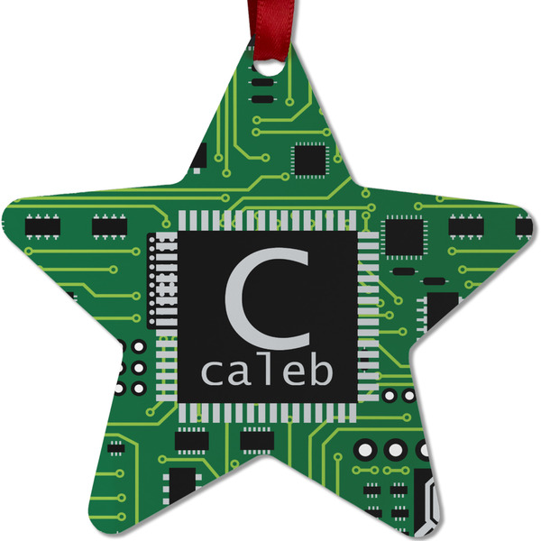 Custom Circuit Board Metal Star Ornament - Double Sided w/ Name and Initial