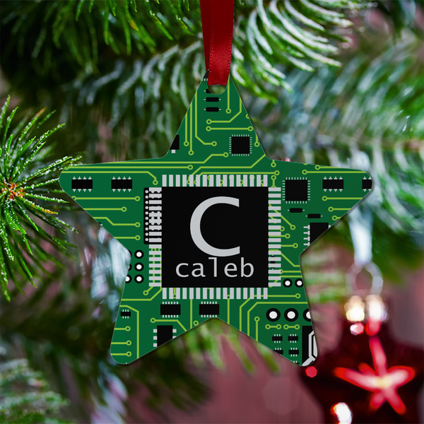 Circuit Board Metal Star Ornament - Lifestyle