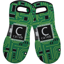Circuit Board Neoprene Oven Mitts - Set of 2 w/ Name and Initial
