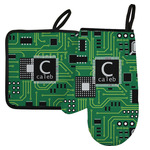 Circuit Board Left Oven Mitt & Pot Holder Set w/ Name and Initial