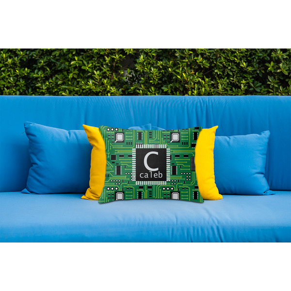 Circuit Board Outdoor Throw Pillow  - LIFESTYLE (Rectangular - 20x14)