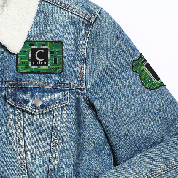 Circuit Board Patches Lifestyle Jean Jacket Detail