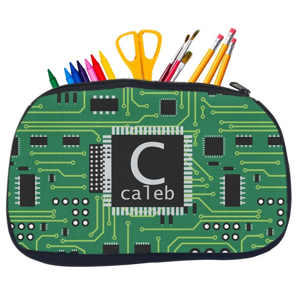 Custom Circuit Board Neoprene Pencil Case - Medium w/ Name and Initial