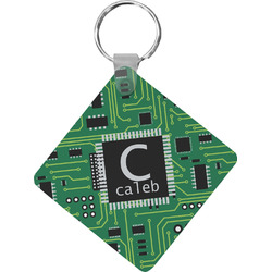 Circuit Board Diamond Plastic Keychain w/ Name and Initial
