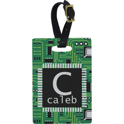 Circuit Board Plastic Luggage Tag - Rectangular w/ Name and Initial