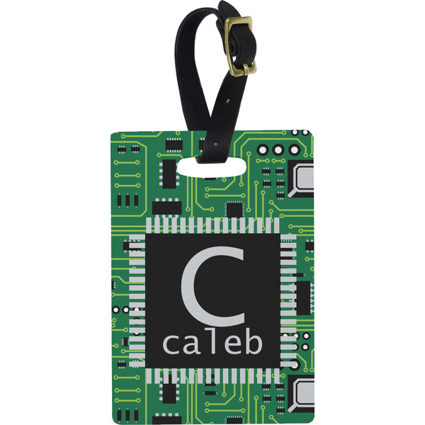 Custom Circuit Board Plastic Luggage Tag - Rectangular w/ Name and Initial