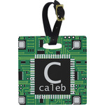Circuit Board Plastic Luggage Tag - Square w/ Name and Initial