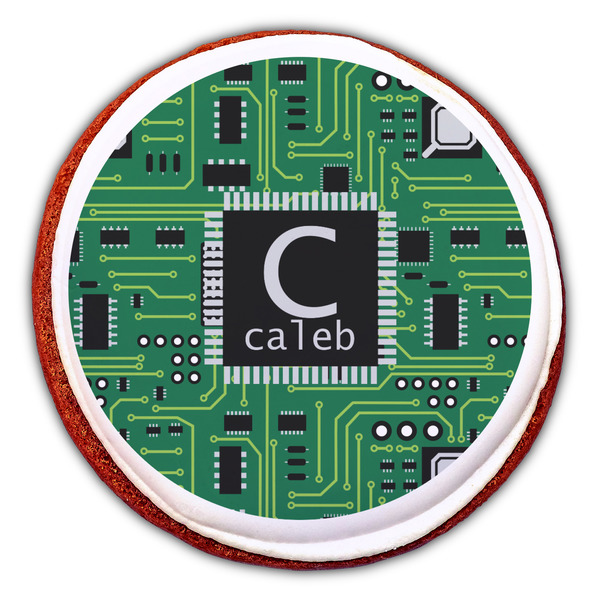 Circuit Board Printed Icing Circle - Large - On Cookie