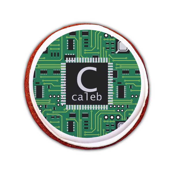 Circuit Board Printed Icing Circle - Small - On Cookie