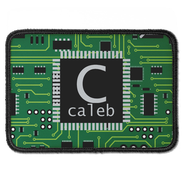 Custom Circuit Board Iron On Rectangle Patch w/ Name and Initial