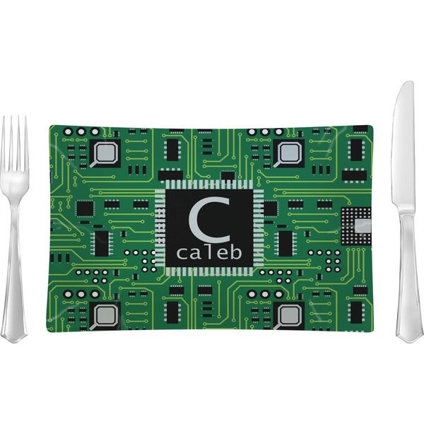 Custom Circuit Board Glass Rectangular Lunch / Dinner Plate (Personalized)