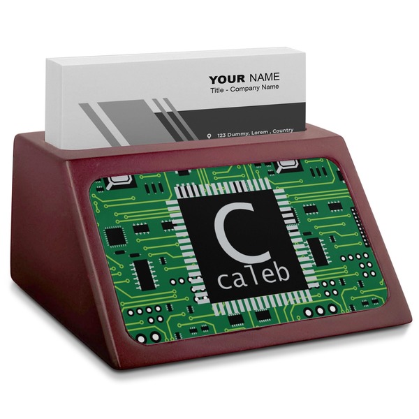 Custom Circuit Board Red Mahogany Business Card Holder (Personalized)
