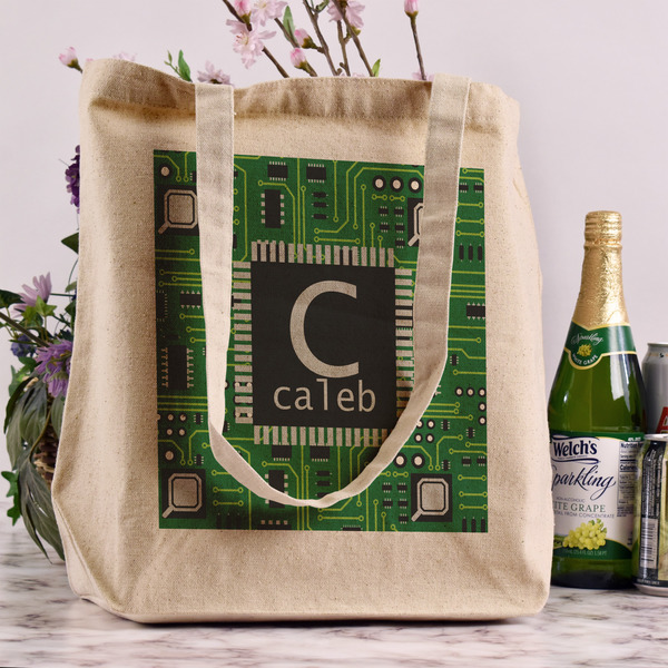 Circuit Board Reusable Cotton Grocery Bag - In Context
