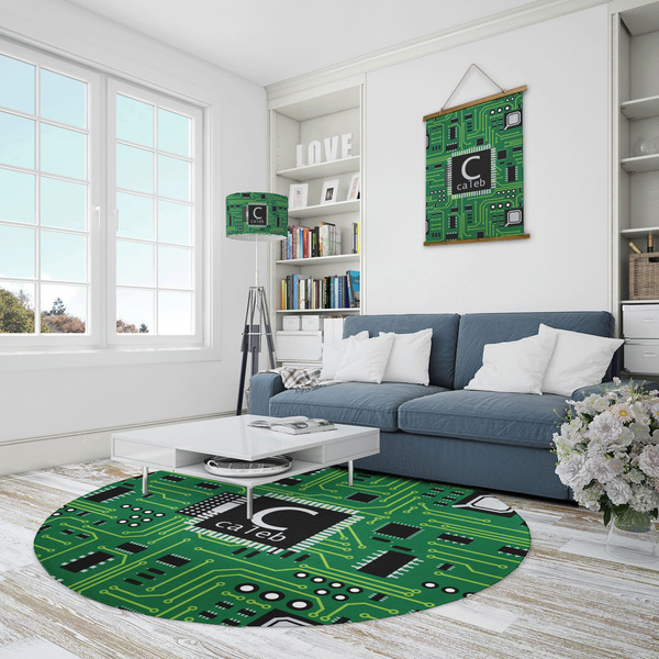 Circuit Board Round Area Rug - IN CONTEXT