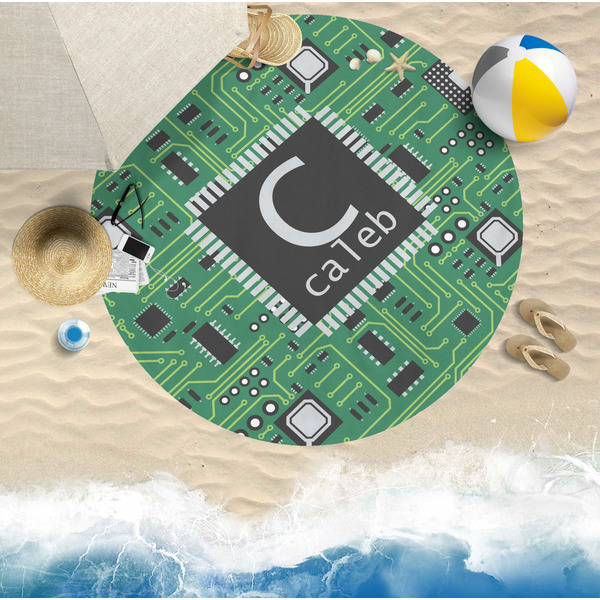 Circuit Board Round Beach Towel Lifestyle