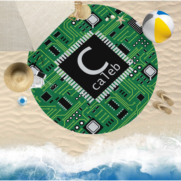 Circuit Board Round Beach Towel Lifestyle
