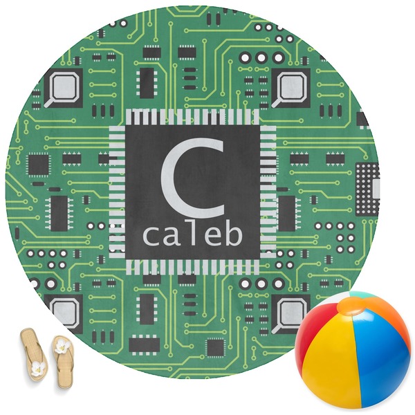 Custom Circuit Board Round Beach Towel (Personalized)