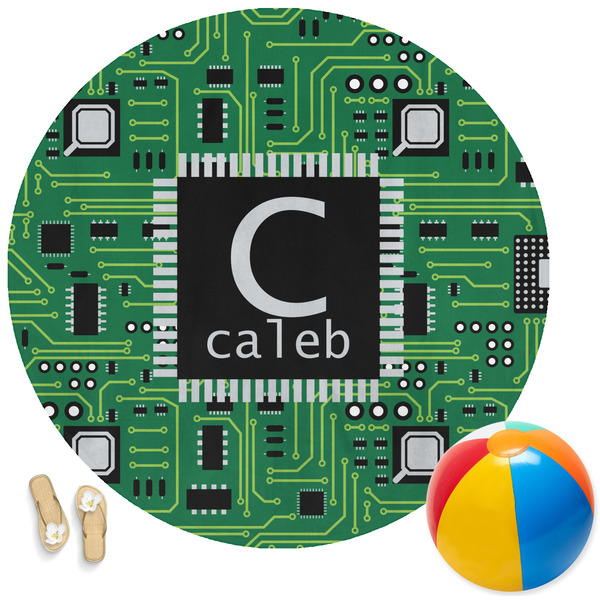 Custom Circuit Board Round Beach Towel (Personalized)