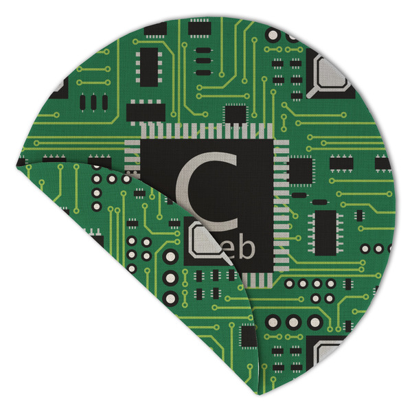 Circuit Board Round Linen Placemats - Front (folded corner double sided)