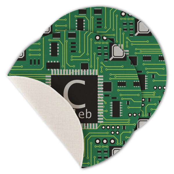 Custom Circuit Board Round Linen Placemat - Single Sided - Set of 4 (Personalized)