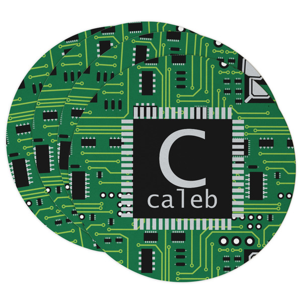 Custom Circuit Board Round Paper Coasters w/ Name and Initial