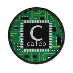 Circuit Board Iron On Round Patch w/ Name and Initial