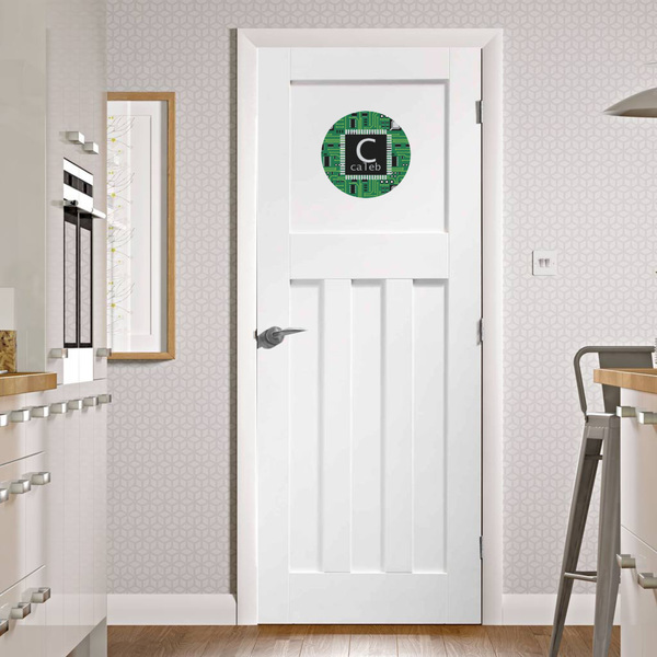 Circuit Board Round Wall Decal on Door