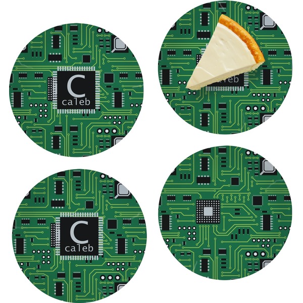 Custom Circuit Board Set of 4 Glass Appetizer / Dessert Plate 8" (Personalized)