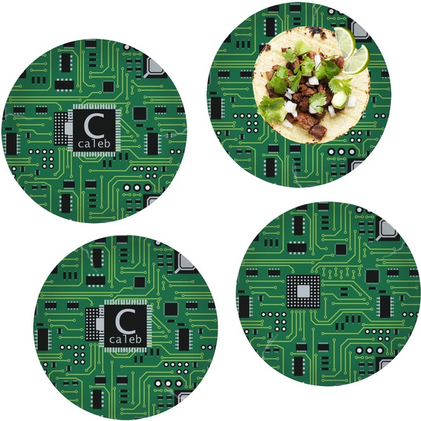Custom Circuit Board Set of 4 Glass Lunch / Dinner Plate 10" (Personalized)