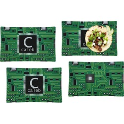 Circuit Board Set of 4 Glass Rectangular Lunch / Dinner Plate (Personalized)