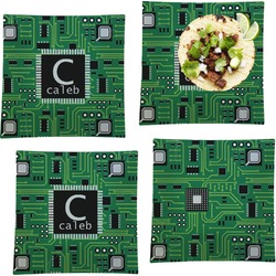 Circuit Board Set of 4 Glass Square Lunch / Dinner Plate 9.5" (Personalized)