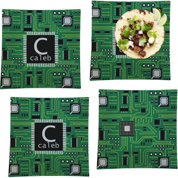 Custom Circuit Board Set of 4 Glass Square Lunch / Dinner Plate 9.5" (Personalized)