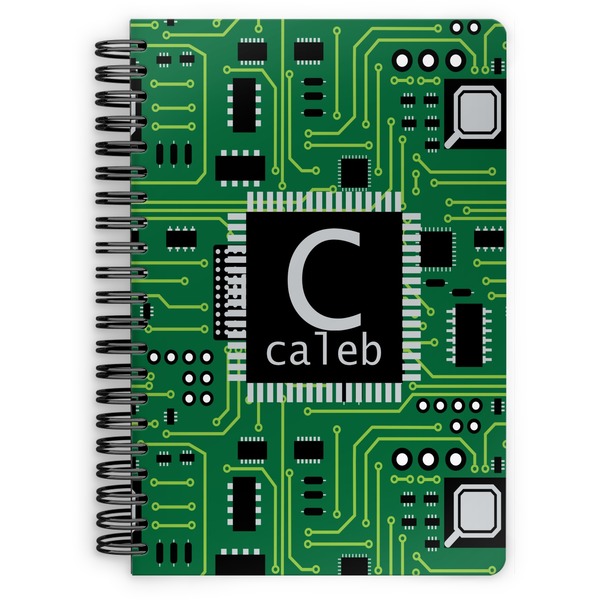 Custom Circuit Board Spiral Notebook - 7x10 w/ Name and Initial