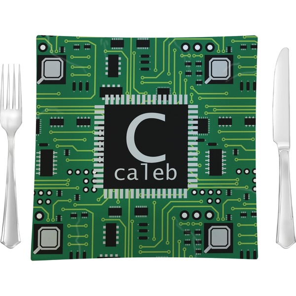 Custom Circuit Board 9.5" Glass Square Lunch / Dinner Plate- Single or Set of 4 (Personalized)