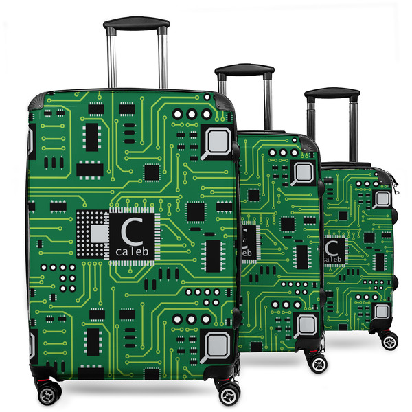Custom Circuit Board 3 Piece Luggage Set - 20" Carry On, 24" Medium Checked, 28" Large Checked (Personalized)