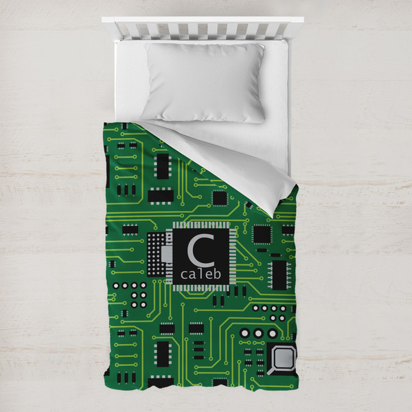 Custom Circuit Board Toddler Duvet Cover w/ Name and Initial